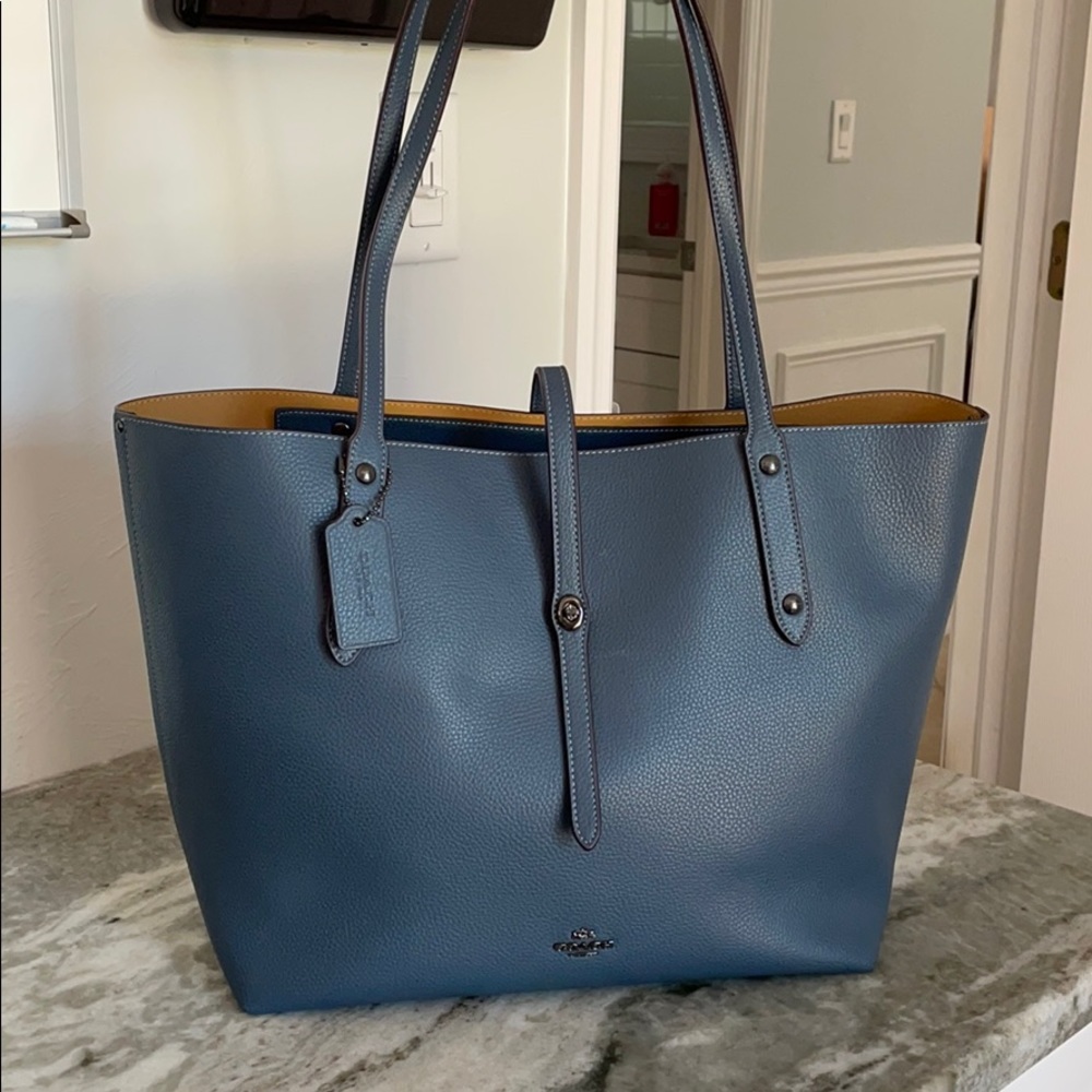 NWT Coach Market Tote in Blue Pebbled Leather